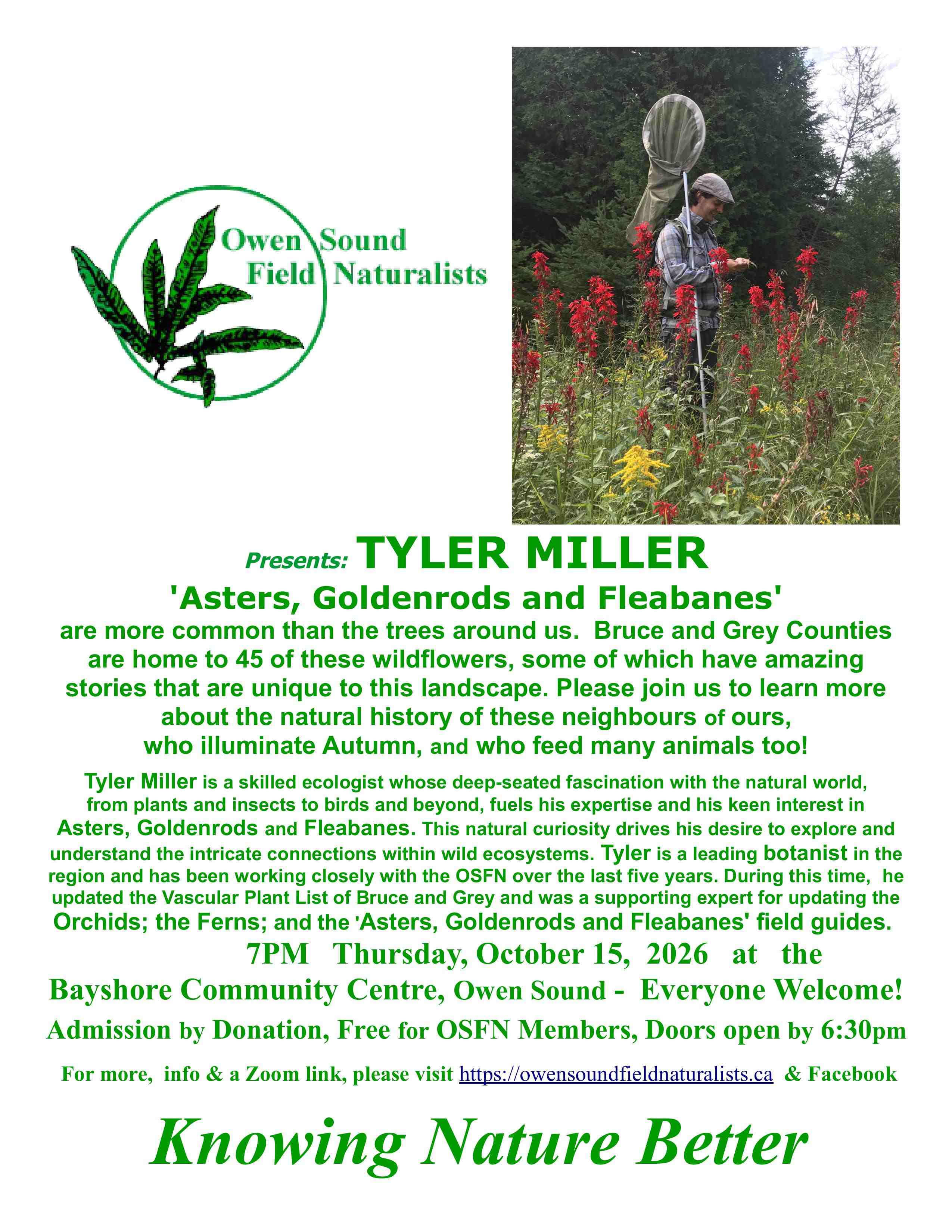 Event image Owen Sound Field Naturalists Present Tyler Miller with Asters, Goldenrods and Fleabanes.